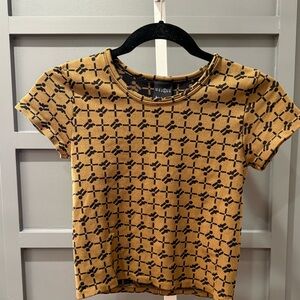 Urban Outfitter iets frans Black and Brown Pattern Short-Sleeve Crop TOP Size M